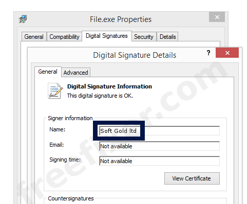 Screenshot of the Soft Gold ltd certificate